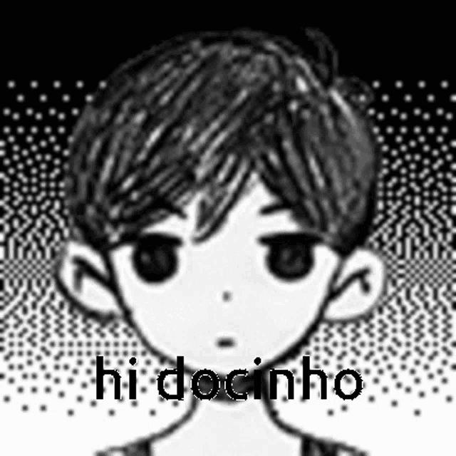 a black and white drawing of a boy with the words hi docinho written on it