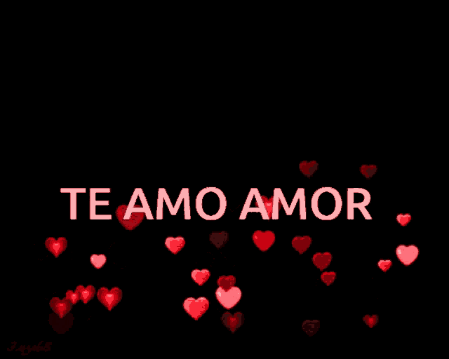 a black background with red hearts and the words te amo amor in white
