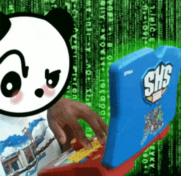 a child is playing with a vtech shs laptop