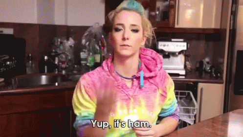 Is It Ham? GIF - Jenna Marbles Faceham Rainbow Shirt GIFs