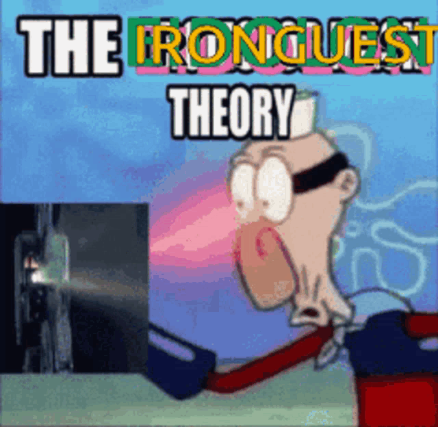 a cartoon of a man holding a book with the words " the ironquest theory " above him