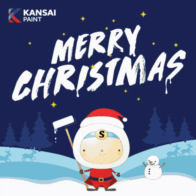 a christmas card from kansai paint with a cartoon character