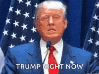 donald trump is speaking into a microphone in front of an american flag .