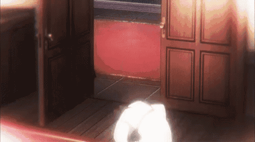 a door is open to a room with a red rug on the floor