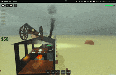 a screenshot of a video game shows a cannon with smoke coming out of it and a price tag of $30