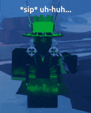 a video game character with a green hat says " sip * uh-huh "