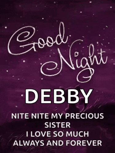 a purple poster that says good night debby