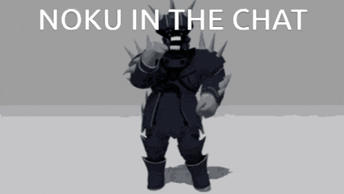 a cartoon character with spikes on his head and the words " noku in the chat " on the bottom