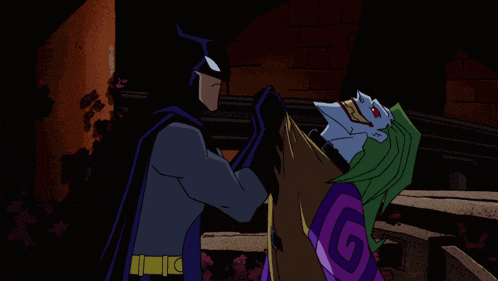 a cartoon of the joker with red eyes and a smile