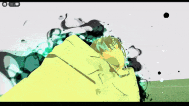 a drawing of a person with green hair and a white shirt