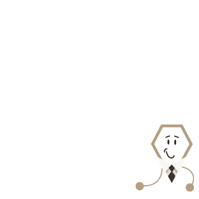 a cartoon drawing of a hexagon with arms and legs wearing a suit and tie .