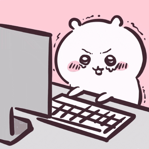 a cartoon drawing of a bear sitting at a computer keyboard