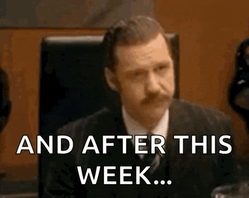 a man with a mustache is sitting in a chair and says and after this week