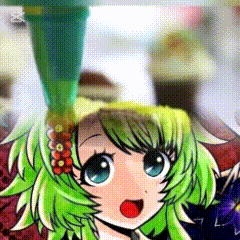 a girl with green hair and a flower in her hair
