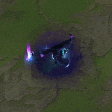 a video game scene with a purple and blue light coming out of it