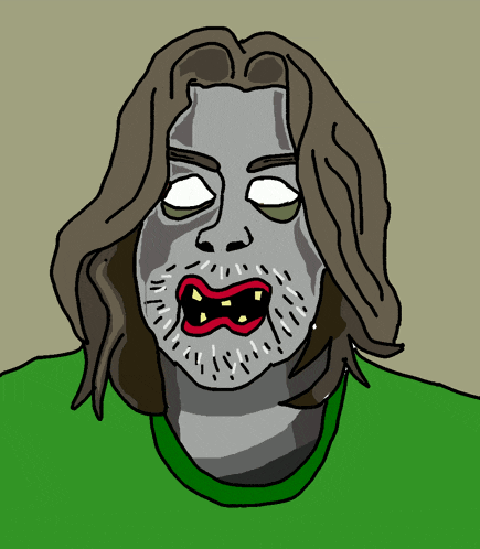 a drawing of a man with a green shirt and a beard