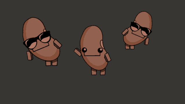 a cartoon of three beans wearing sunglasses