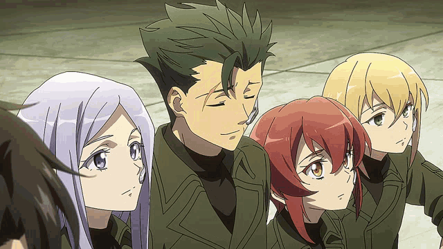 a group of anime characters including a man with a green haircut