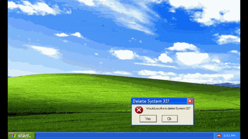 a computer screen displays a delete system 327 message