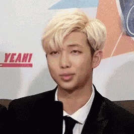 a young man with blonde hair is wearing a suit and tie .
