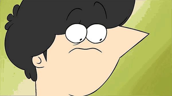 a close up of a cartoon character 's face with a sad look on his face
