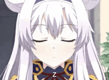 a close up of a white haired anime girl with her eyes closed and the letter z on her face .
