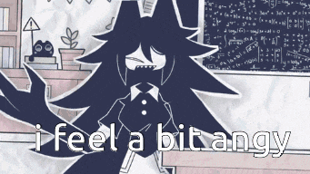 a cartoon character with the words " i feel a bit angry " on the bottom