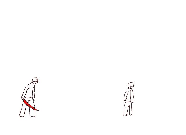 a drawing of two people fighting with red lines coming out of their mouths