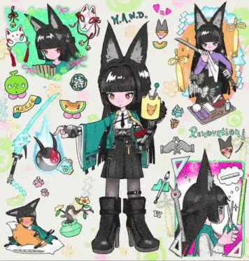 a drawing of a girl with a fox 's ears and the letters m.a.n.d. on it
