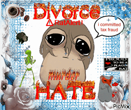 a picture of a cartoon character that says divorce rat alert