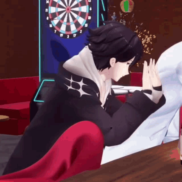 a 3d character giving a high five in front of a dartboard