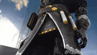a statue of a knight with a belt that says ' squad ' on it