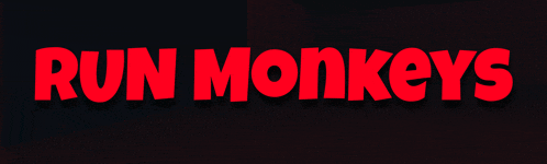 the word run monkeys is in red letters on a black background