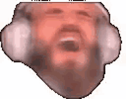 a pixel art of a man with a beard wearing headphones and making a funny face .
