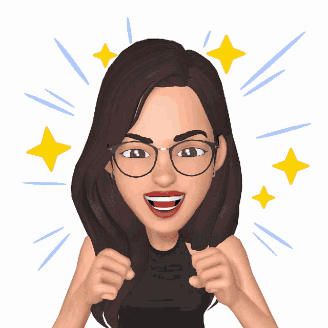 a cartoon drawing of a woman wearing glasses and a black top