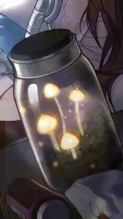 a jar filled with mushrooms is sitting on a table