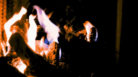 a painting of a person standing in front of a burning fireplace