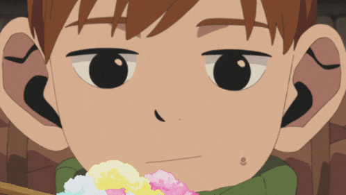 a close up of a cartoon character eating ice cream