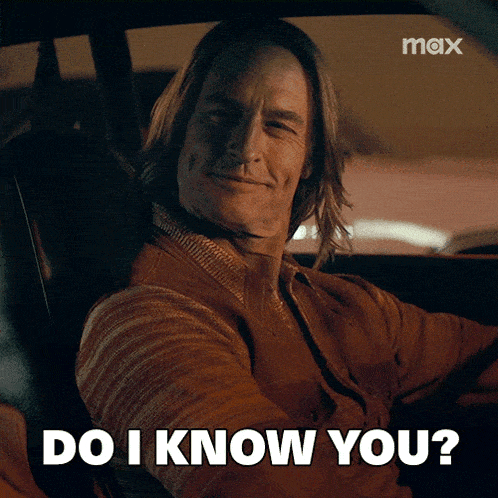 a man sitting in a car with the words " do i know you " on the bottom