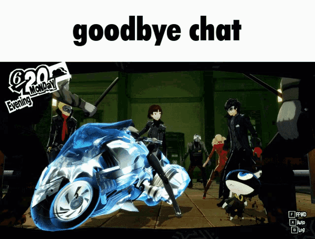 a screenshot of a video game with the words goodbye chat