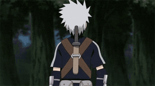 kakashi hatake from naruto is holding a sword in his hand .