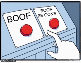 a cartoon of a person pressing buttons that say boof be gone
