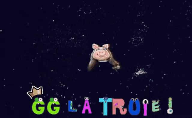 a cartoon pig is surrounded by confetti and the words gg a truie
