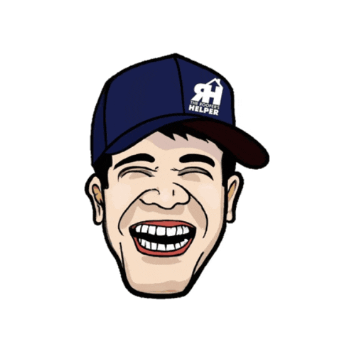 a cartoon drawing of a man wearing a hat that says " a helper " on it