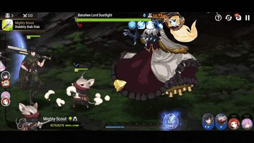 a screenshot of a video game with mighty scout at the bottom left