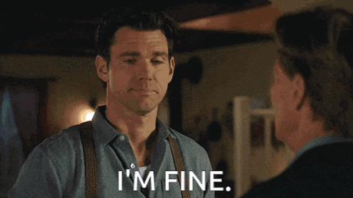 a man says " i 'm fine " while talking to another man