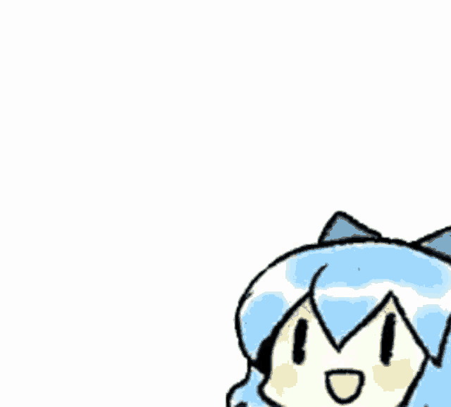 a cartoon girl with blue hair is holding a hammer to her head and says bonk .