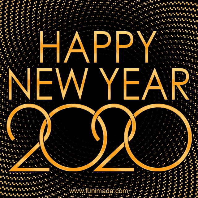 a black background with the words happy new year 2020 written in gold