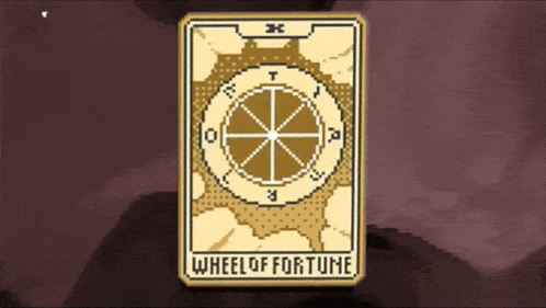 the wheel of fortune tarot card is displayed in pixel art