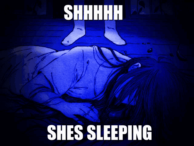 a drawing of a woman laying on the floor with the words shhhh shes sleeping